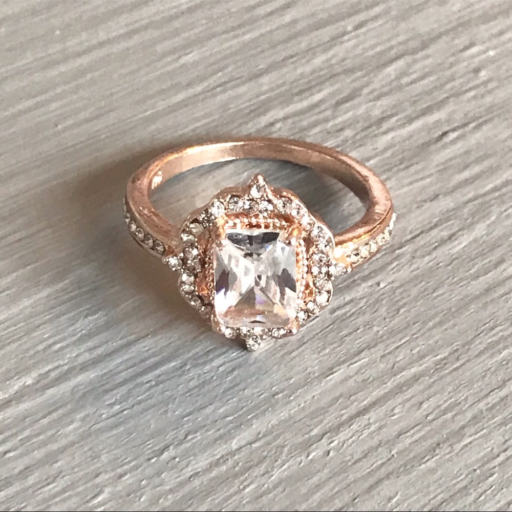 Ring Rose Gold Filled Emerald Cut White Sapphire